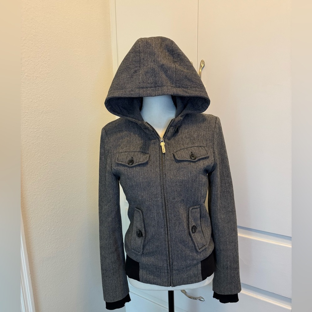 La Merde Gray Wool Hooded Jacket with Button Details